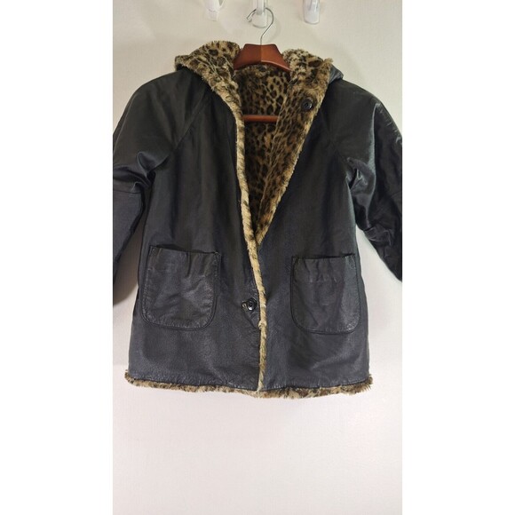 WILSONS LEATHER Coat Girls L Reversible Leopard Print Faux Fur Lined Winter Y2K - Picture 2 of 16